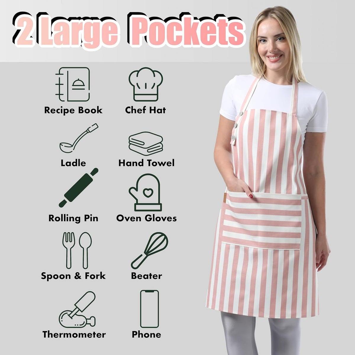 TOSHEX Kitchen Apron Cotton Waterdrop Resistant Adjustable Button Women Men