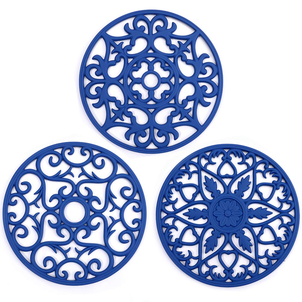 ME.FAN Trivets for Dishes/Pots/Pans, 3 Pcs Silicone Mats, Flexible/Durable/Non Slip Hot Pads to Protect Table and Counter Top (Desert Sage)