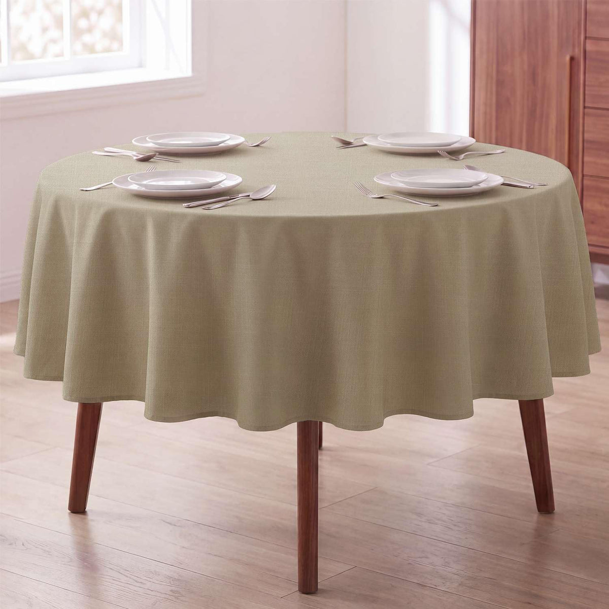 H.VERSAILTEX Linen Table Cloths Rectangle 60 x 84 Inch Premium Tablecloth Spill-Proof Waterproof Table Cover for Dining Buffet Feature Extra Soft and Thick Fabric Wrinkle Free, Natural
