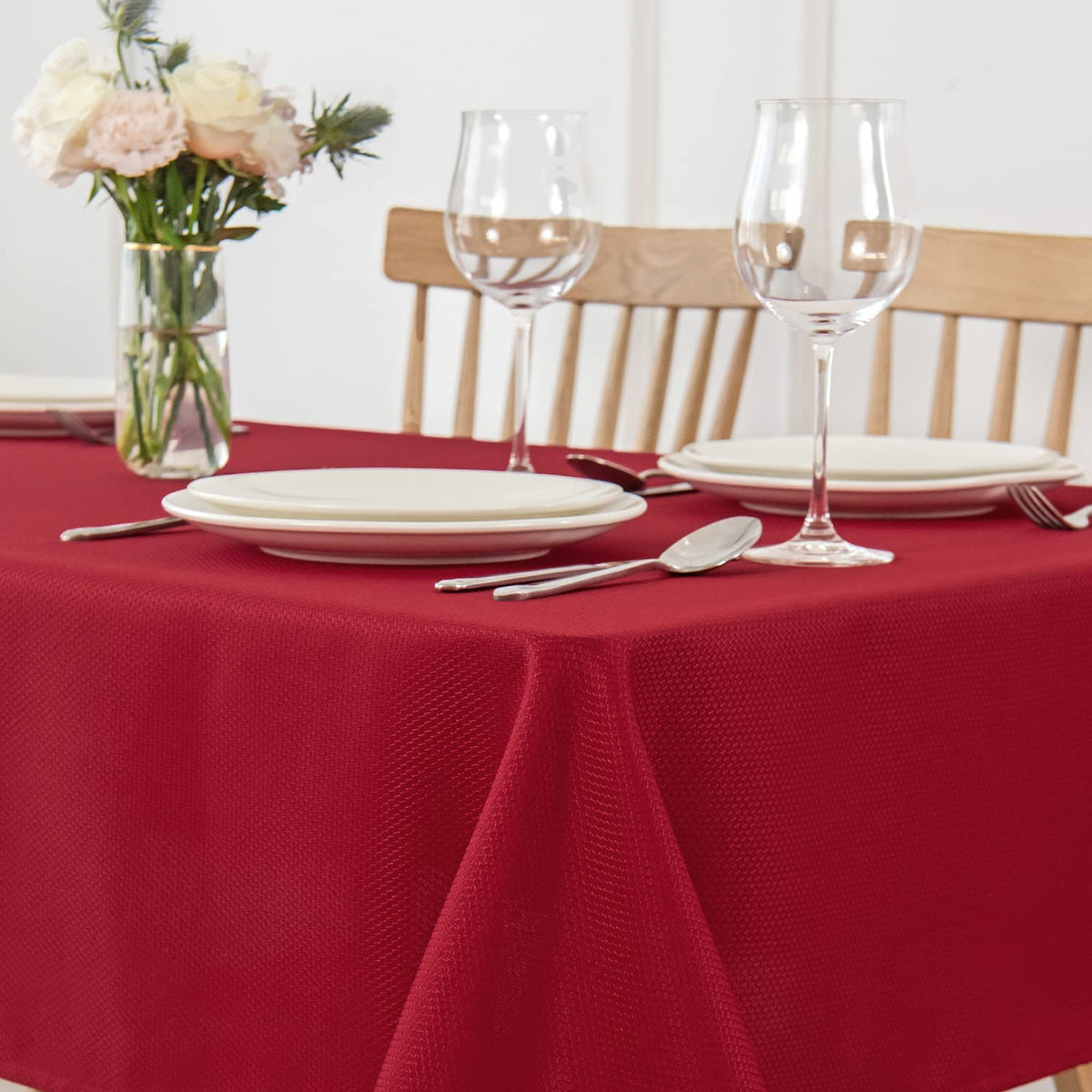 maxmill Rectangle Textured Tablecloth Waterproof Spillproof Wrinkle Free Table Cloth, Kitchen Dining Tabletop Decoration, Fabric Table Cover for Outdoor and Indoor Use, 52 x 70 Inch, Sage Green