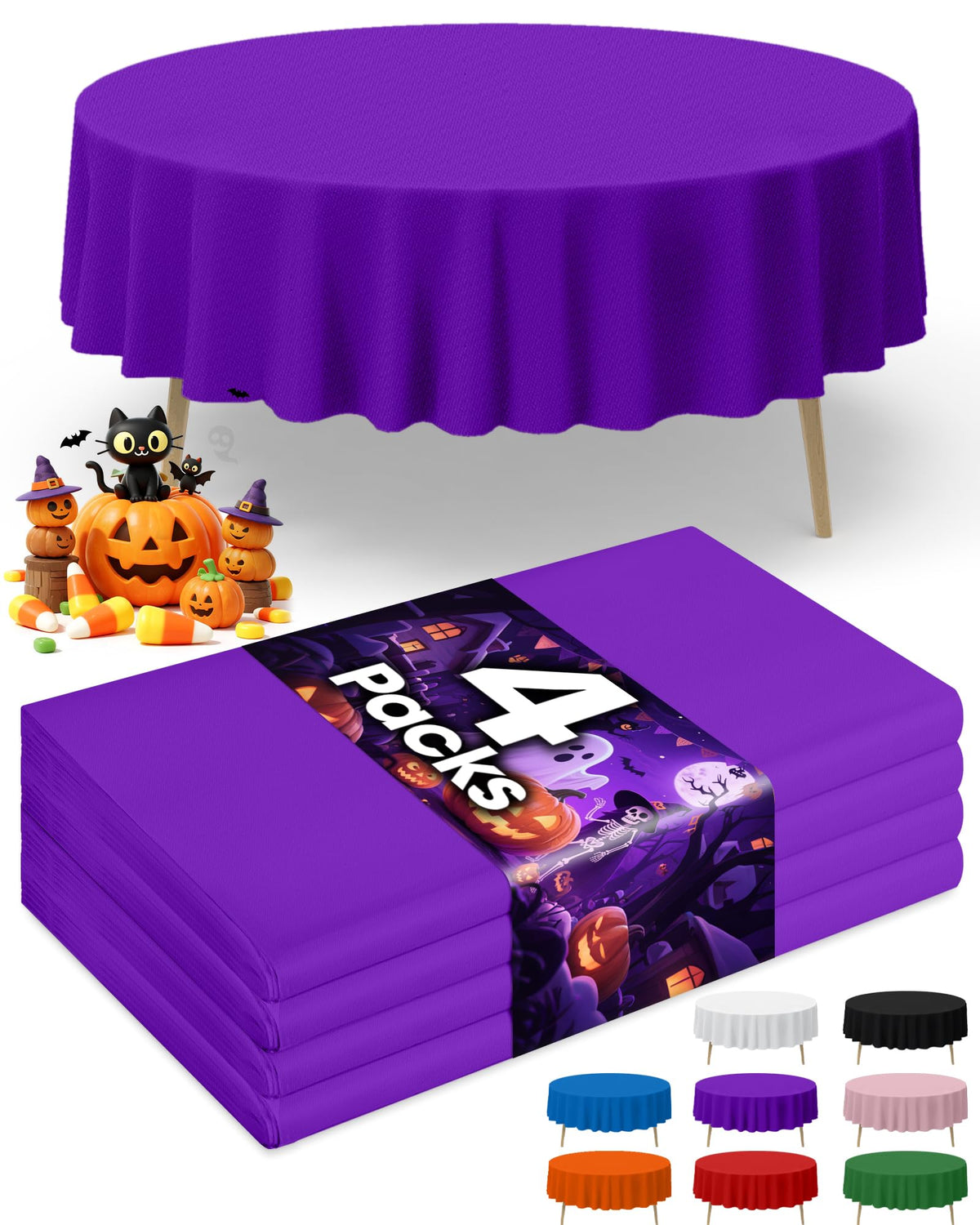 Niuara Black Plastic Table Cloth Disposable, 4 Pack, 54 x 108 in