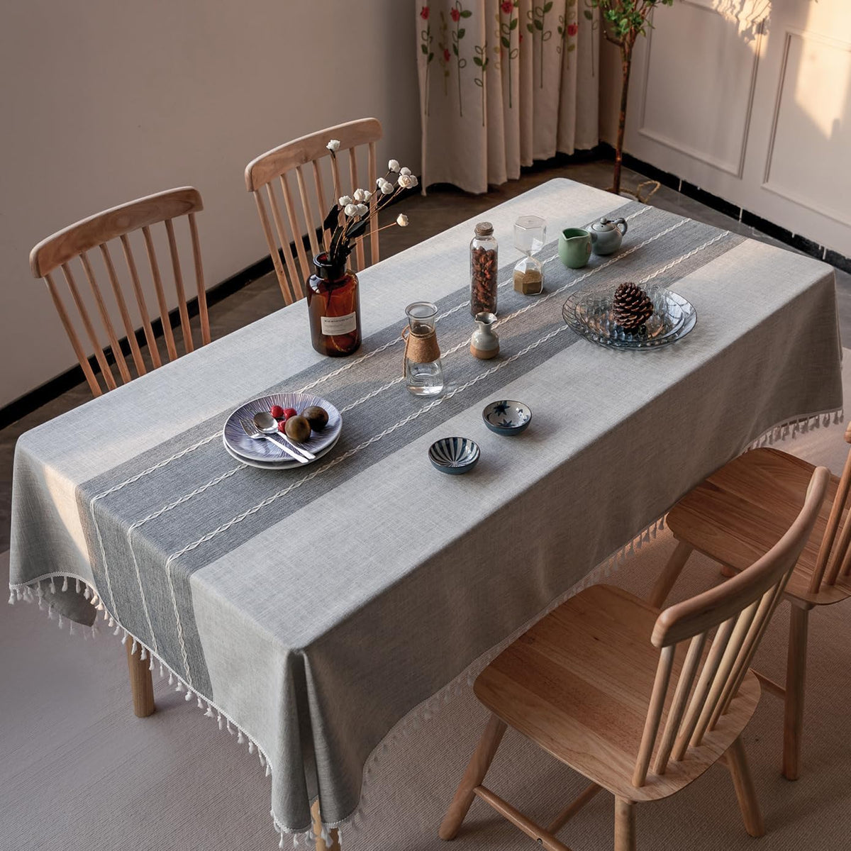 Deep Dream Tablecloth, Embroidered Waterproof Table Cloth Cotton Linen Wrinkle Free Anti-Fading Tablecloths Washable Dust-Proof Table Cover for Kitchen Dinning Party Christmas, 55 x 70 Inch - New Gray