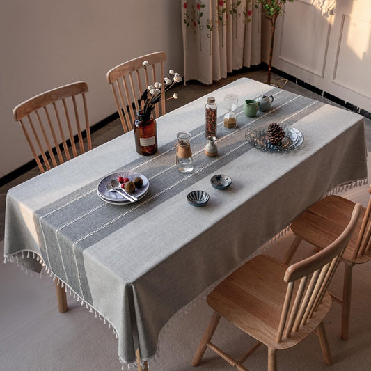Deep Dream Tablecloth, Embroidered Waterproof Table Cloth Cotton Linen Wrinkle Free Anti-Fading Tablecloths Washable Dust-Proof Table Cover for Kitchen Dinning Party Christmas, 55 x 70 Inch - New Gray