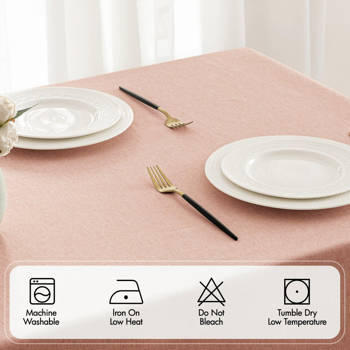 MIULEE Pink Rectangle Tablecloth with Decorative Cutouts 52x70 Inch