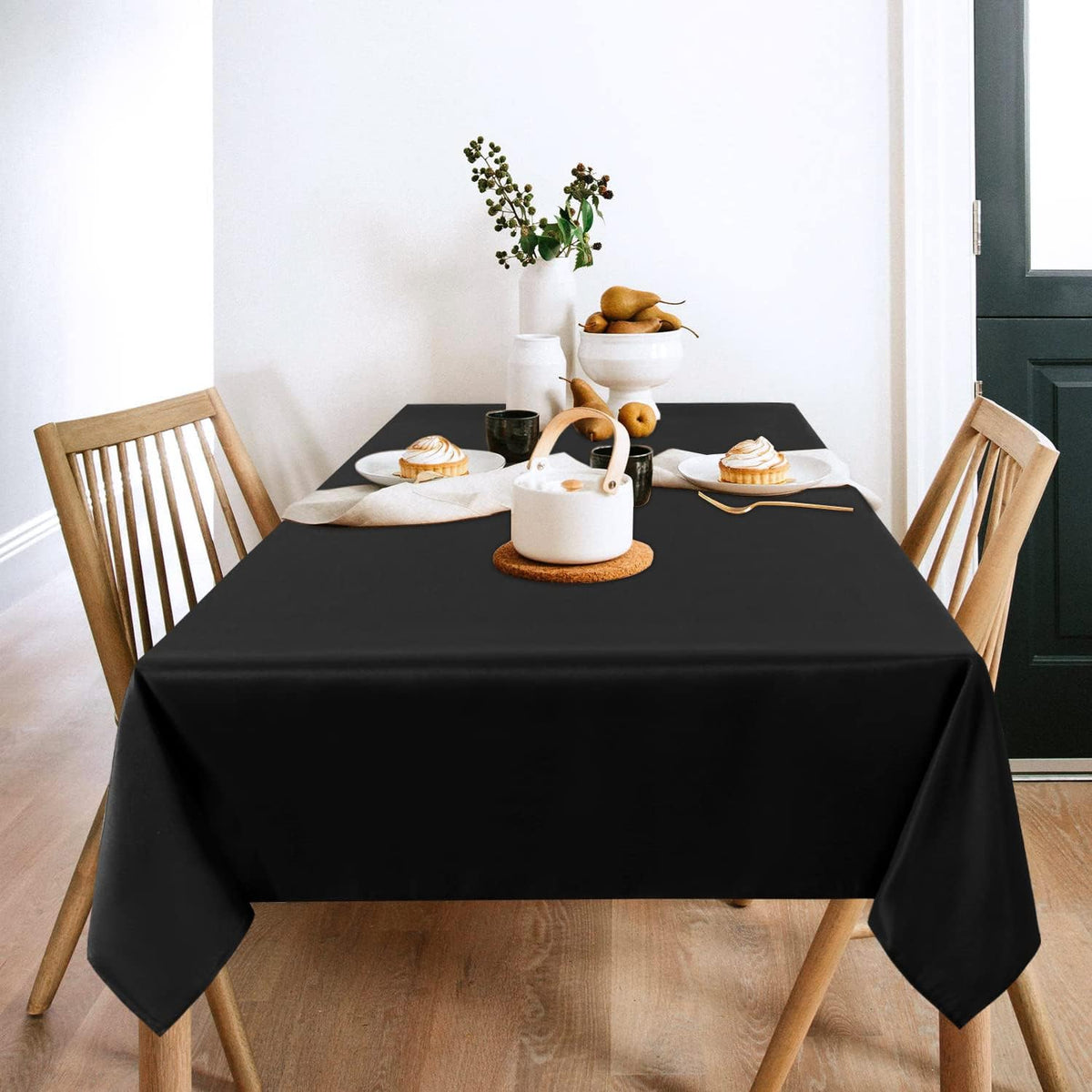 sancua 2 Pack Black Tablecloths 60x102 Inch for 6 Feet Rectangle Tables