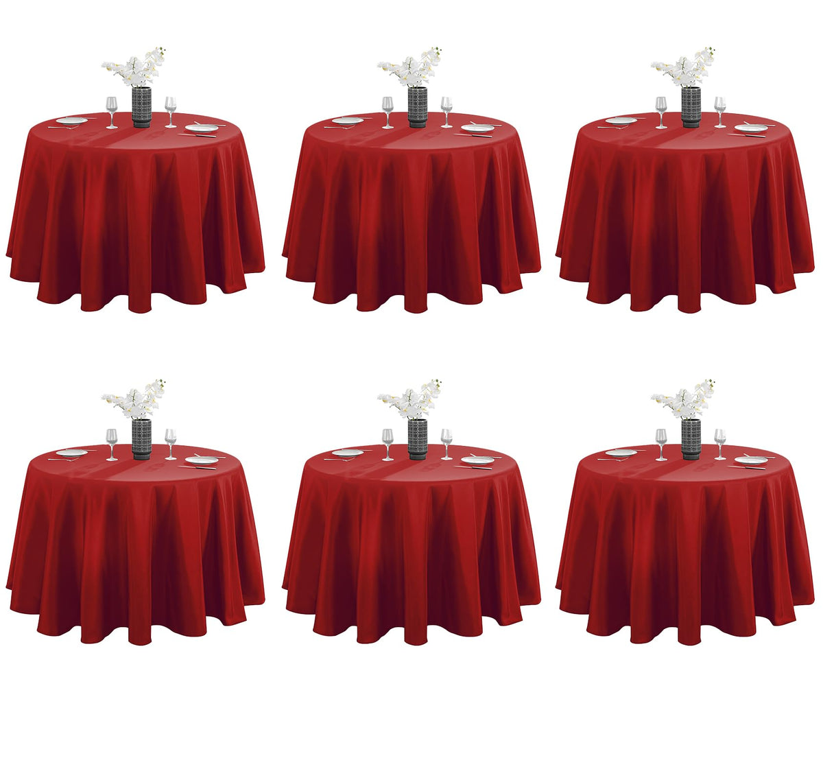 VidaFete 6 Pack 120inch Round Tablecloth Polyester Table Cloth, White