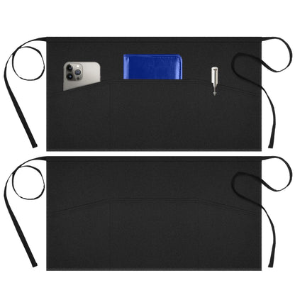 Syntus 3 Pack Cotton Server Apron with Pockets for Women, Black Waist Apron