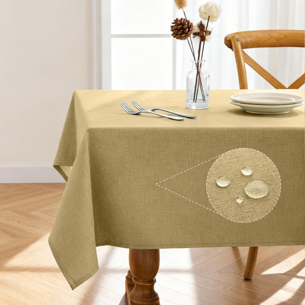 Pureegg Rectangle Linen Tablecloth Waterproof & Stain Resistant, Wrinkle-Free Table Cloth Adds Elegance and Protection, Ideal for Dining, Party, Wedding and Outdoor, 52 x 70 Inch, Beige