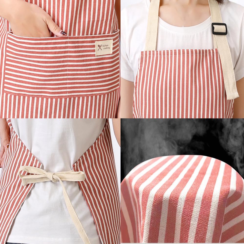 3 PCS Kitchen Cooking Aprons Cotton Linen Adjustable Bib Chef Apron with 2 Pockets