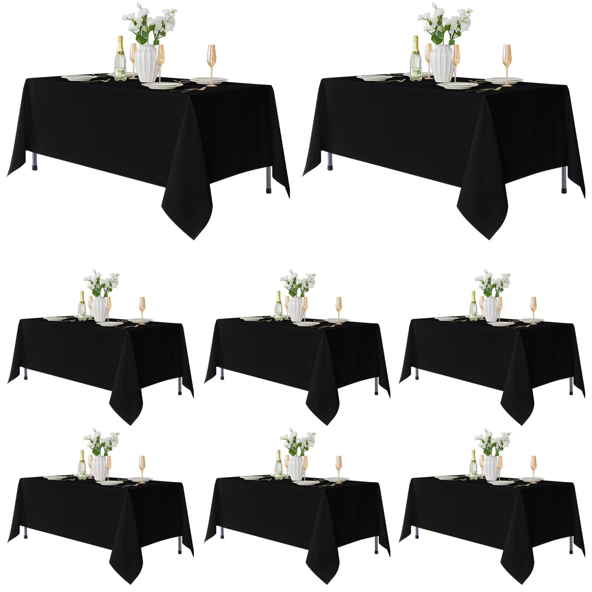 Fitable 6 Pack Black Tablecloths 70x120 Inch for 6-8 Ft Rectangle Tables