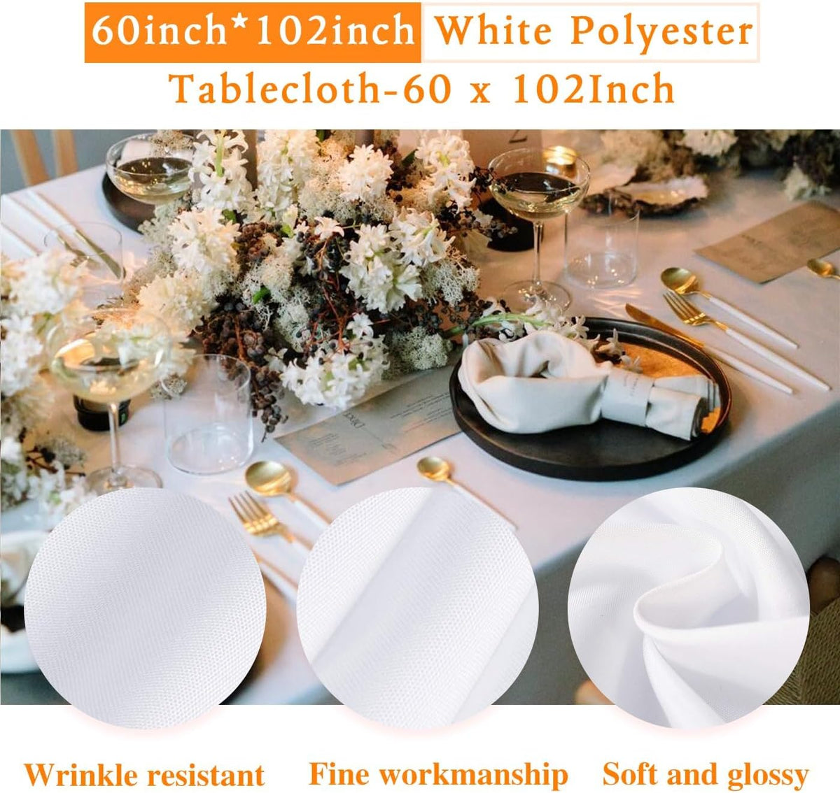 WIGENIUS 6 Pack White Table Cloth Rectangle 60X102 Inch Tablecloth Fit 6FT