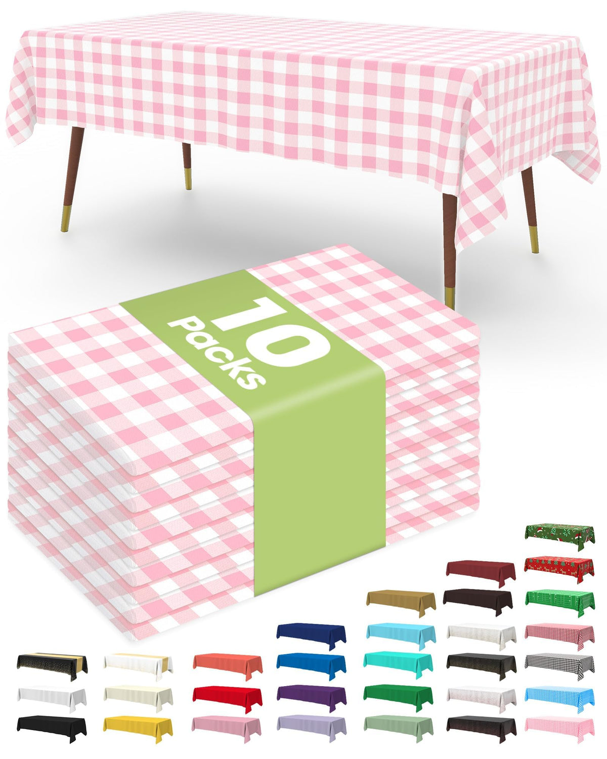 Pureegg Plastic Table Cloth Disposable 10 Pack, 54 x 108 Inch Table Cloths, Easter Party, Valentines, Mothers Day Decorations, Tablecloths, Rectangle, Pastel Plastic Cover, Leakproof & Sturdy, Pink