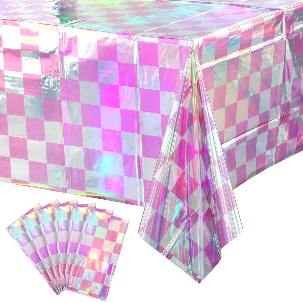 FunnyPars 4 Pack Iridescent Plastic Tablecloths, Disposable Table Covers