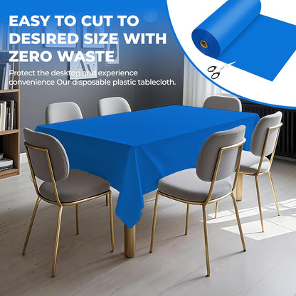 54 Inch X 300 Feet Plastic Table Cover Roll Premium Disposable Plastic Tablecloth for All Type/Shape Tables | Picnic, Party, Banquet, Birthdays, Weddings (Blue, 54 Inch X 300 Feet)