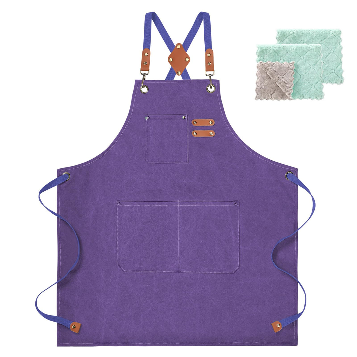 ZOMAO Chef Apron, Cotton Canvas Cross Back Apron with Pockets for Women and Men,Adjustable Strap and Large Pockets Apron,Kitchen Cooking Baking Bib Apron