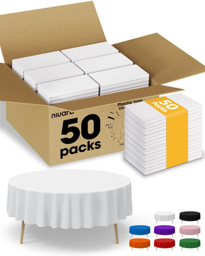 Niuara White Plastic Table Cloth - 30 Pack 54" × 108" Rectangle Disposable Tablecloths for 6FT Tables, Waterproof Table Cover for Party, Holiday & Gathering Use