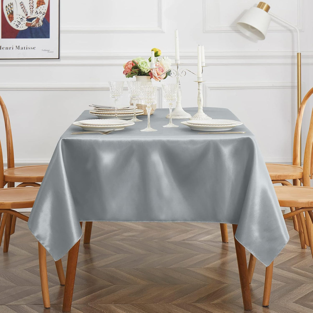 1 Pack Silver Satin Tablecloth, 58 x 102 Inches, Rectangle