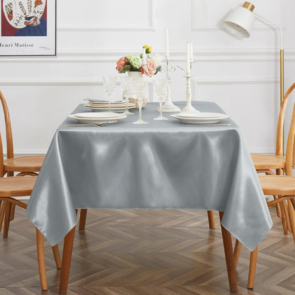 1 Pack Silver Satin Tablecloth, 58 x 102 Inches, Rectangle