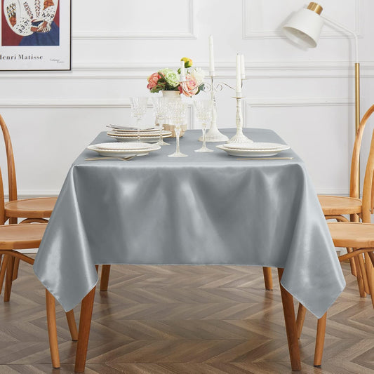1 Pack Silver Satin Tablecloth, 58 x 102 Inches, Rectangle
