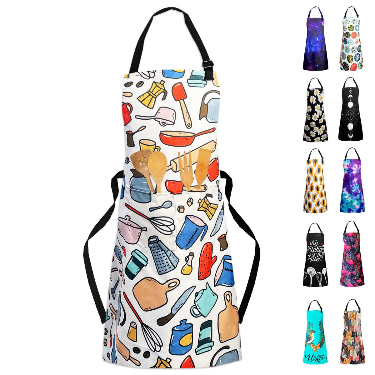 Adjustable Waterproof Apron Bib Apron with 2 Pockets Cooking Kitchen Aprons for Women Men Chef