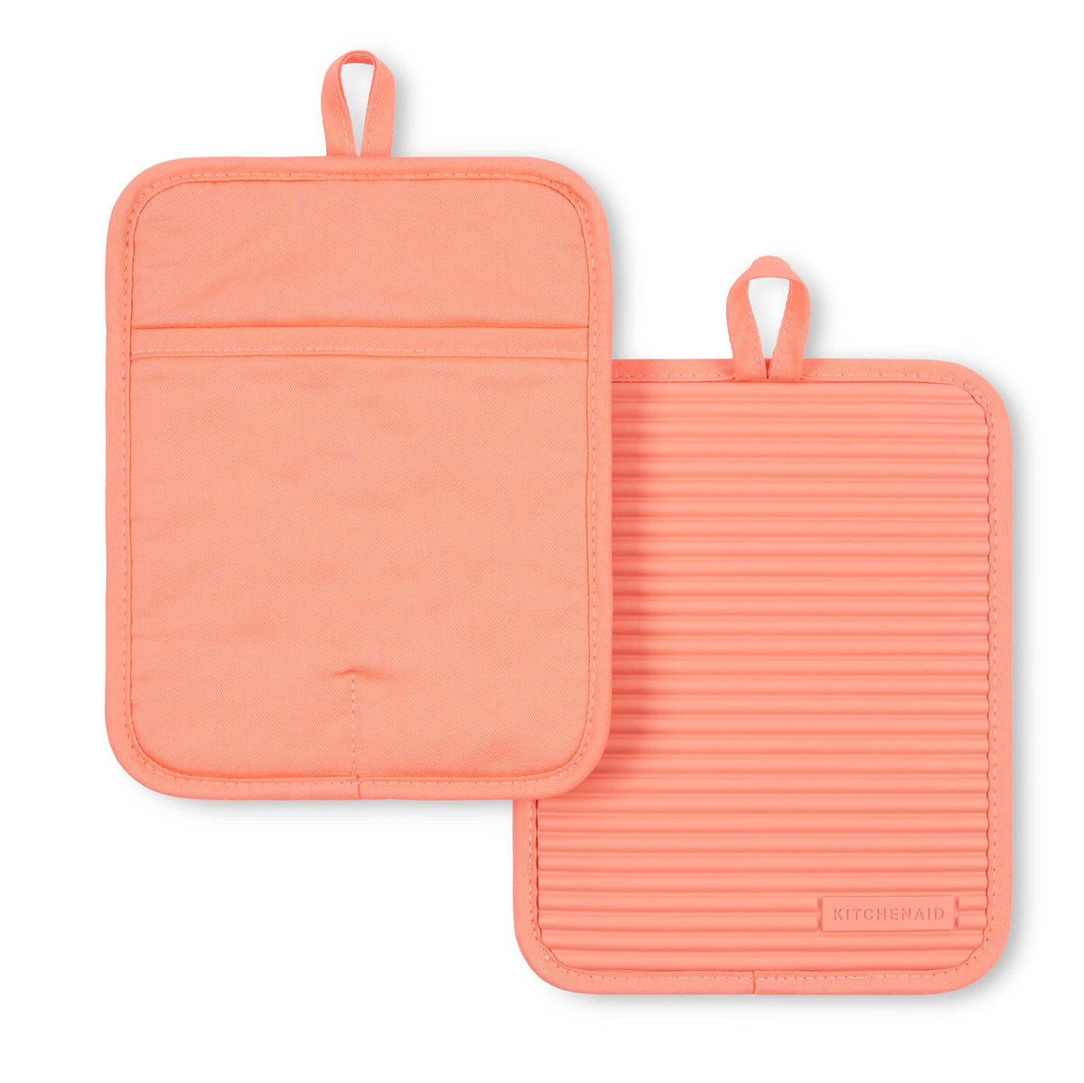 KITCHENAID Ribbed Soft Silicone Pot Holder 2-Pack Set, Matte Black, 7"x9"