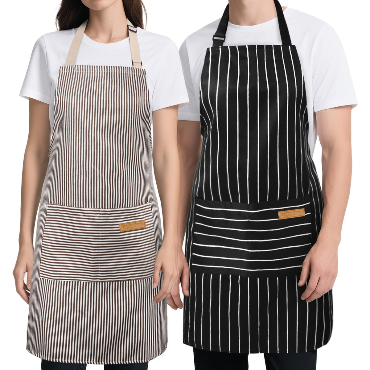 2 Pack Kitchen Cooking Aprons, Soft Aprons for Women Men with 2 Pockets Chef Apron with Adjustable Neck Strap and Long Tie