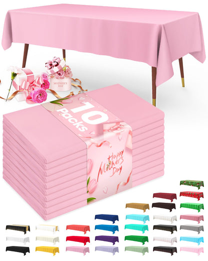 Pureegg Plastic Table Cloth Disposable 10 Pack, 54 x 108 Inch Table Cloths, Easter Party, Valentines, Mothers Day Decorations, Tablecloths, Rectangle, Pastel Plastic Cover, Leakproof & Sturdy, Pink