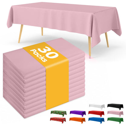 Niuara White Plastic Table Cloth - 30 Pack 54" × 108" Rectangle Disposable Tablecloths for 6FT Tables, Waterproof Table Cover for Party, Holiday & Gathering Use