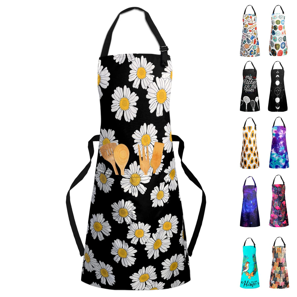 Adjustable Waterproof Apron Bib Apron with 2 Pockets Cooking Kitchen Aprons for Women Men Chef