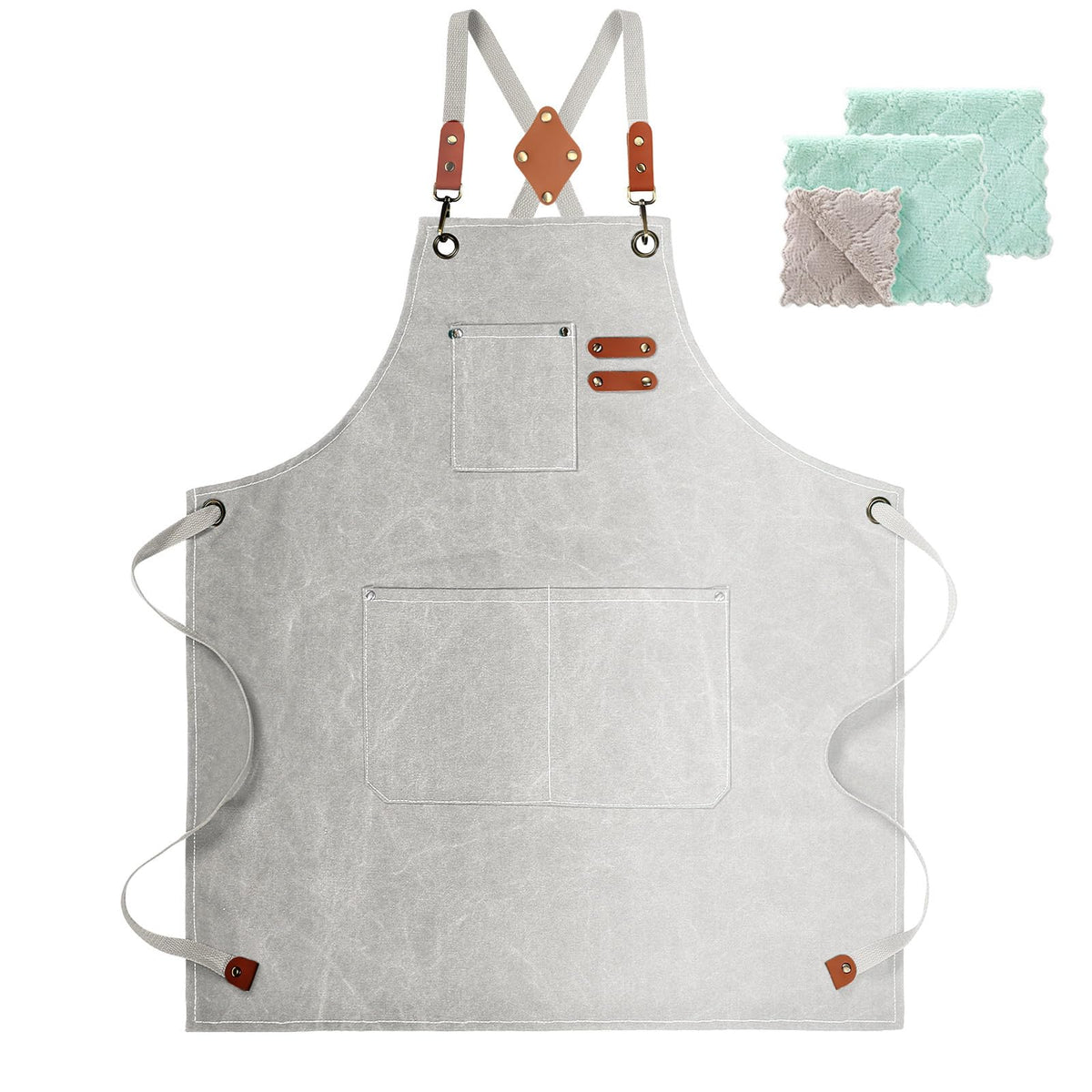 ZOMAO Chef Apron, Cotton Canvas Cross Back Apron with Pockets for Women and Men,Adjustable Strap and Large Pockets Apron,Kitchen Cooking Baking Bib Apron