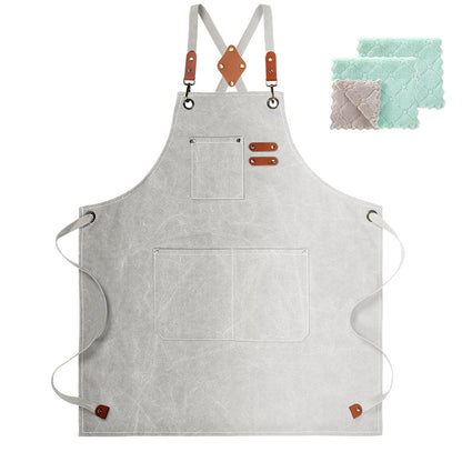 ZOMAO Chef Apron, Cotton Canvas Cross Back Apron with Pockets for Women and Men,Adjustable Strap and Large Pockets Apron,Kitchen Cooking Baking Bib Apron