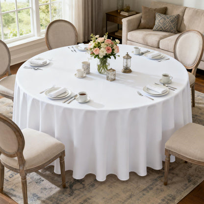 MRJ 70 Inch Round White Tablecloth Stain and Wrinkle Resistant Washable Polyester Table Cloth for Restaurant Hotel Wedding