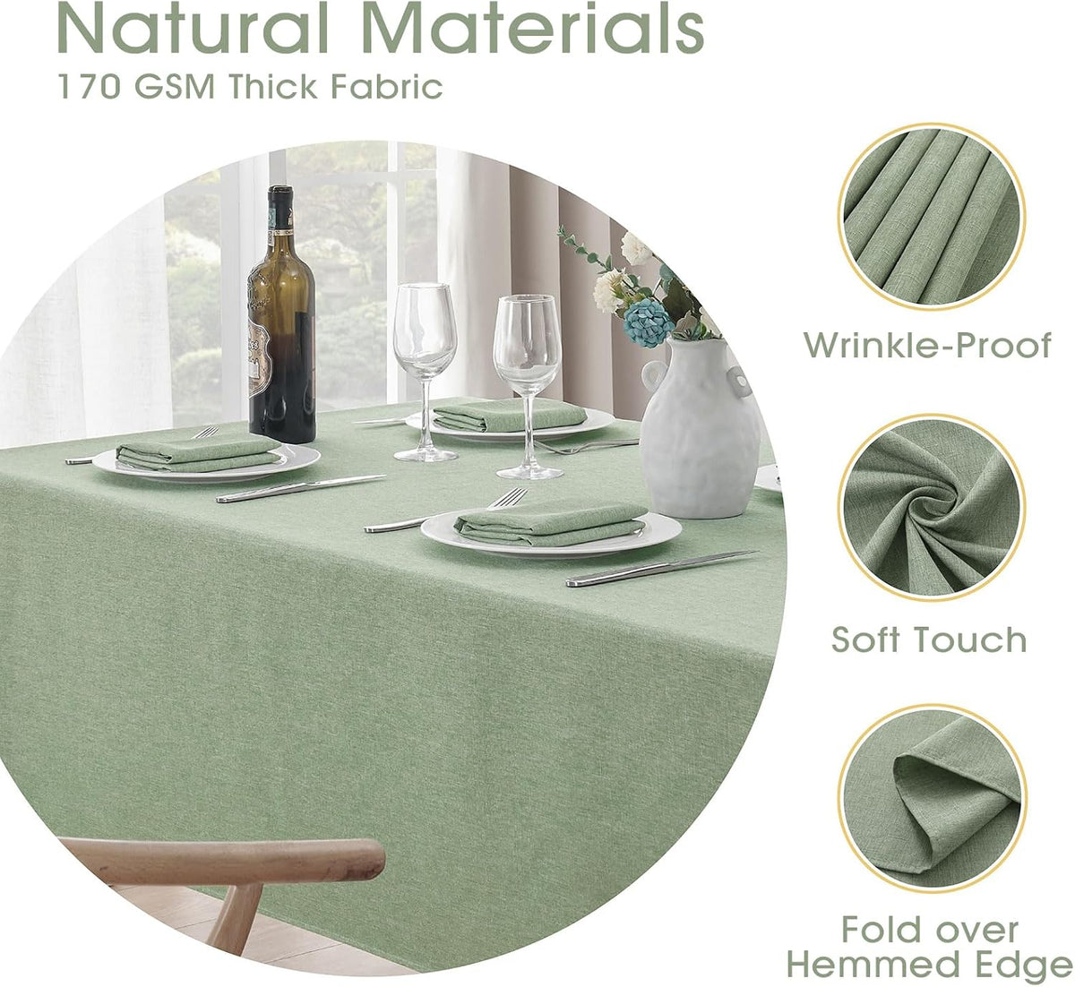 Veblandy Rectangle Tablecloth Linen Textured Waterproof & Stain Resistant Table Cloth Wrinkle Free Decorative Fabric Farmhouse Table Cover for Dining/Party/Buffet/Wedding, 60 x 104 Inch, Sage Green