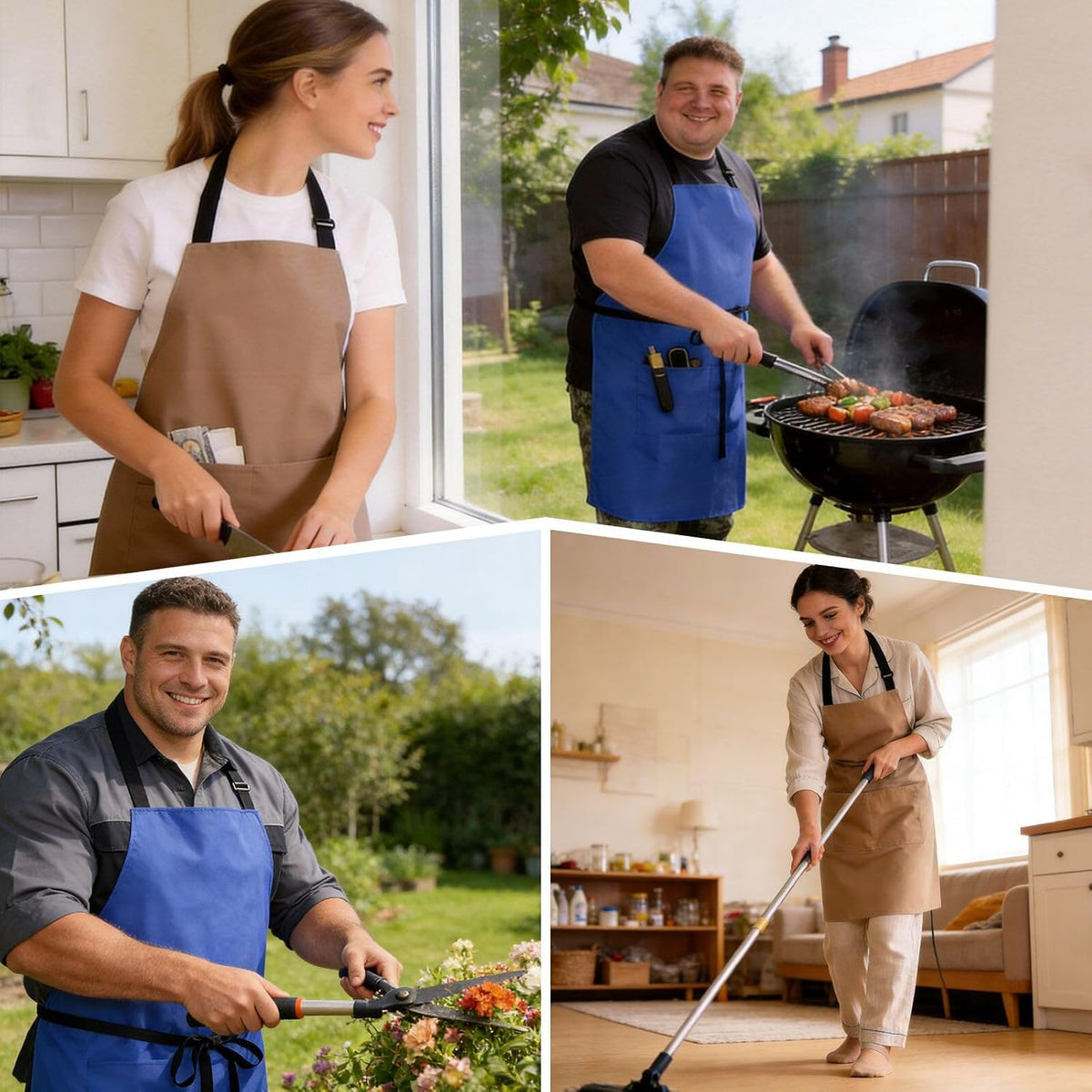 2 Pack Kitchen Aprons, Waterproof and Oil Resistant with 2 Pockets, Adjustable Neck Strap for Chef Apron
