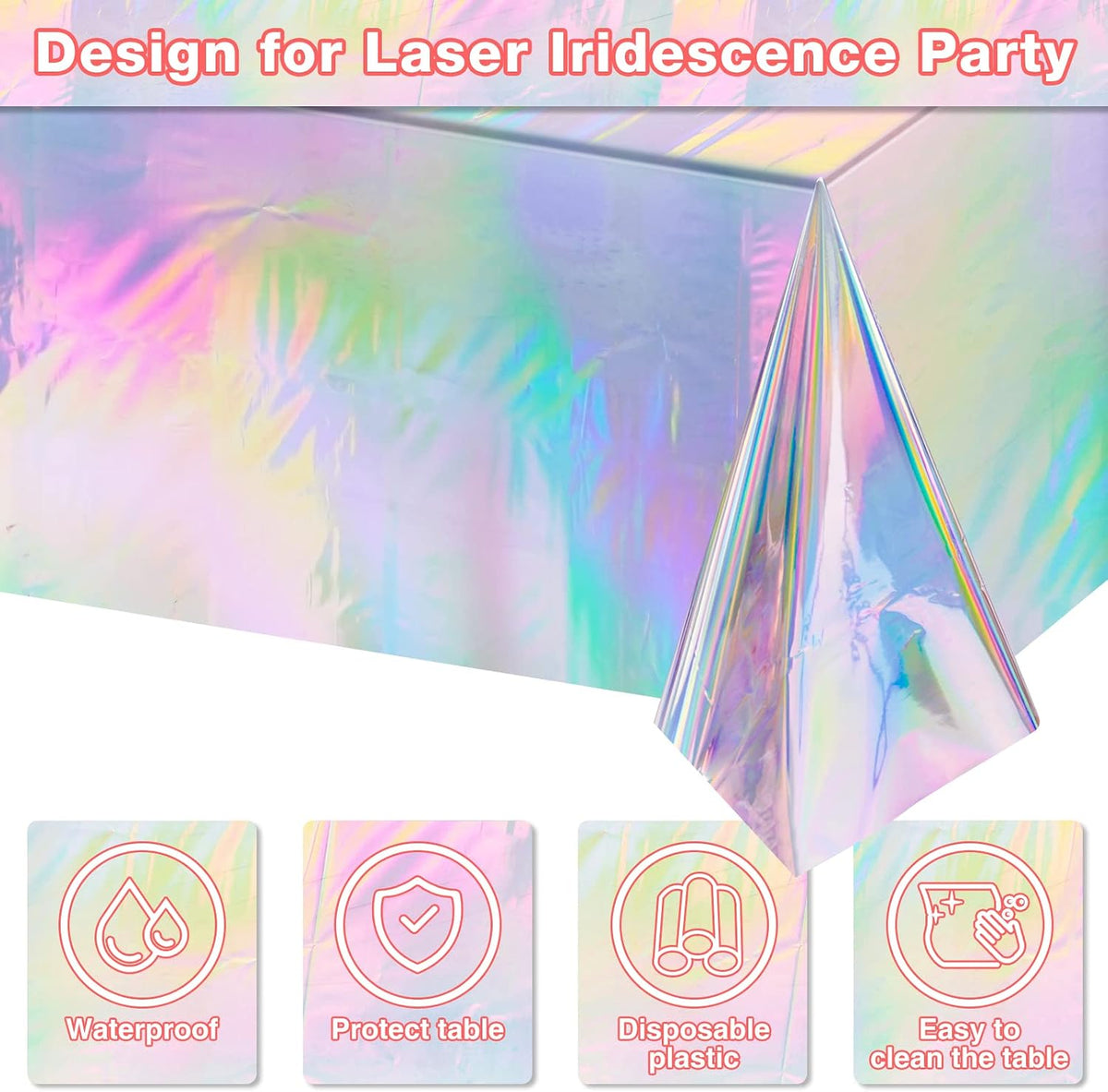 FunnyPars 4 Pack Iridescent Plastic Tablecloths, Disposable Table Covers