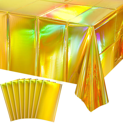 FunnyPars 4 Pack Iridescent Plastic Tablecloths, Disposable Table Covers