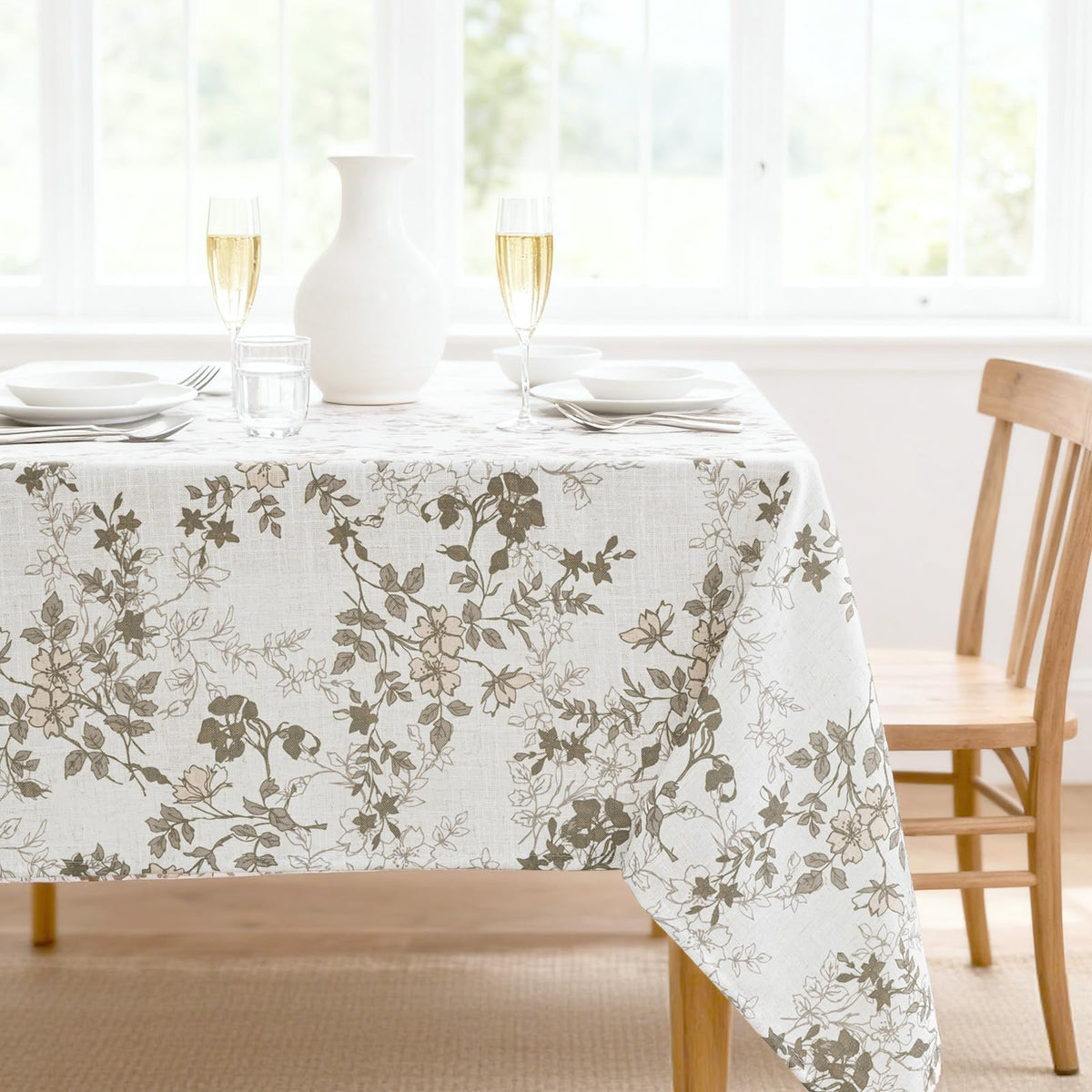 H.VERSAILTEX Linen Table Cloths Rectangle 60 x 84 Inch Premium Tablecloth Spill-Proof Waterproof Table Cover for Dining Buffet Feature Extra Soft and Thick Fabric Wrinkle Free, Natural