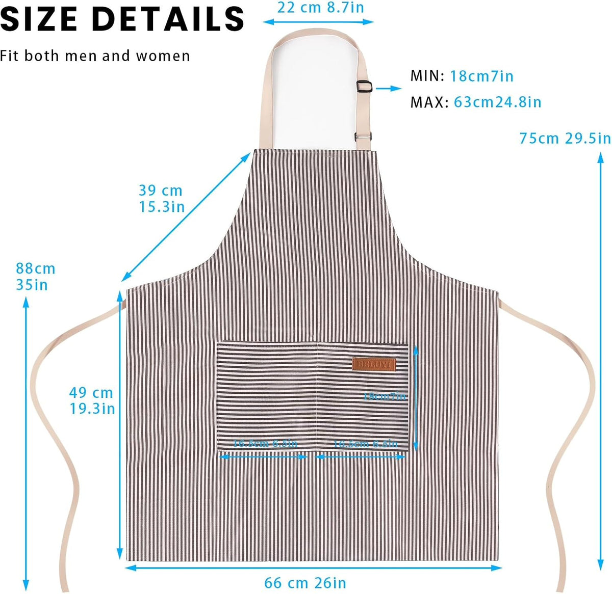 BeLuyi Adjustable Bib Apron with 2 Pockets Chef Cooking Kitchen Restaurant Aprons for Women Men