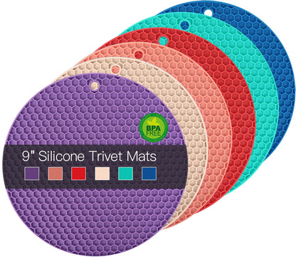 6 Pack Silicone Trivet Mat, Silicone Trivets for Hot Pots and Pans, Multipurpose Non-Slip & Heat Resistant Silicone Hot Pad for Kitchen Counter