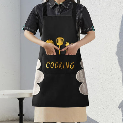 Kitchen Apron with Hand Wipe,Water-drop Resistant with 2 Pockets Cooking Bib Aprons for Women Men Chef