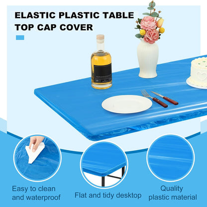 Boao 24Pcs Plastic Tablecloths, 8 Ft, 96 x 30 Disposable Table Covers Blue
