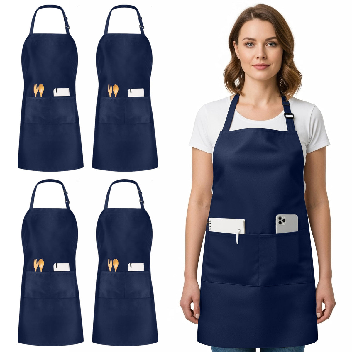 Utopia Kitchen Bib Aprons 4 Pack Adjustable With 2 Pockets