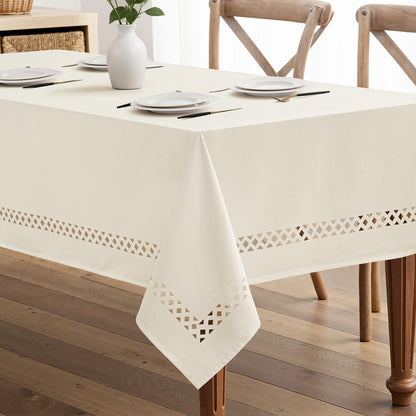 MIULEE Beige Rectangle Tablecloth with Decorative Cutouts 60x84 Inch