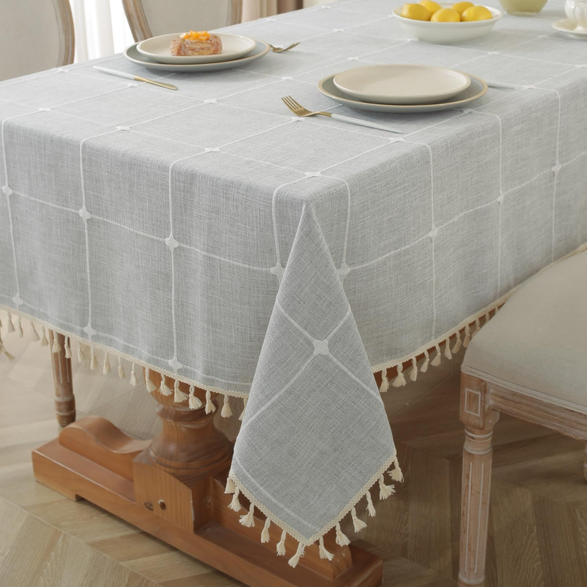Alsoo Fall Tablecloth Rectangle Linen Style, Outdoor Waterproof Rustic Boho Farmhouse Cotton Table Cloth Wrinkle Free for Picnic Camping Party Kitchen Dining (Coffee Lines, 4-6 Seats, 55x75 Inches)