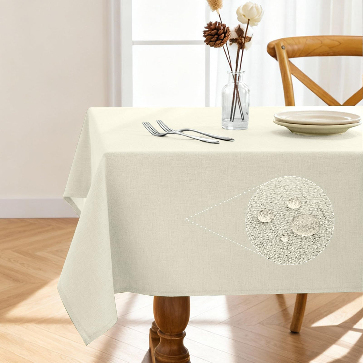 Pureegg Rectangle Linen Tablecloth Waterproof & Stain Resistant, Wrinkle-Free Table Cloth Adds Elegance and Protection, Ideal for Dining, Party, Wedding and Outdoor, 52 x 70 Inch, Beige