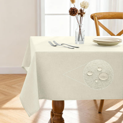 Pureegg Rectangle Linen Tablecloth Waterproof & Stain Resistant, Wrinkle-Free Table Cloth Adds Elegance and Protection, Ideal for Dining, Party, Wedding and Outdoor, 52 x 70 Inch, Beige