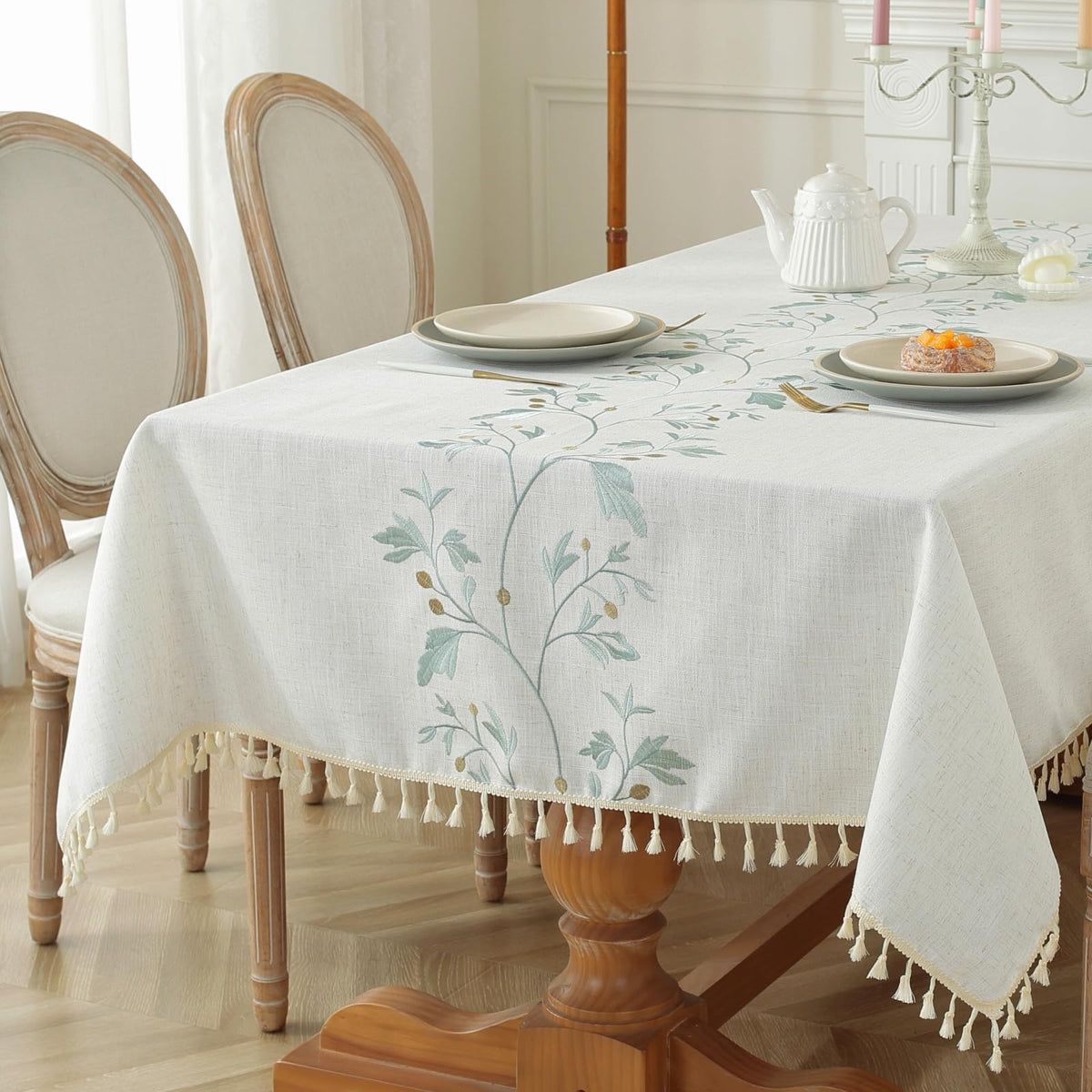 Alsoo Fall Tablecloth Rectangle Linen Style, Outdoor Waterproof Rustic Boho Farmhouse Cotton Table Cloth Wrinkle Free for Picnic Camping Party Kitchen Dining (Coffee Lines, 4-6 Seats, 55x75 Inches)
