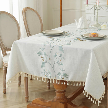 Alsoo Fall Tablecloth Rectangle Linen Style, Outdoor Waterproof Rustic Boho Farmhouse Cotton Table Cloth Wrinkle Free for Picnic Camping Party Kitchen Dining (Coffee Lines, 4-6 Seats, 55x75 Inches)