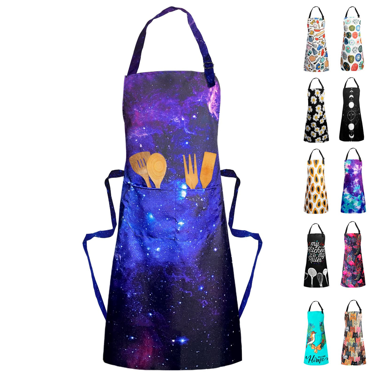 Adjustable Waterproof Apron Bib Apron with 2 Pockets Cooking Kitchen Aprons for Women Men Chef