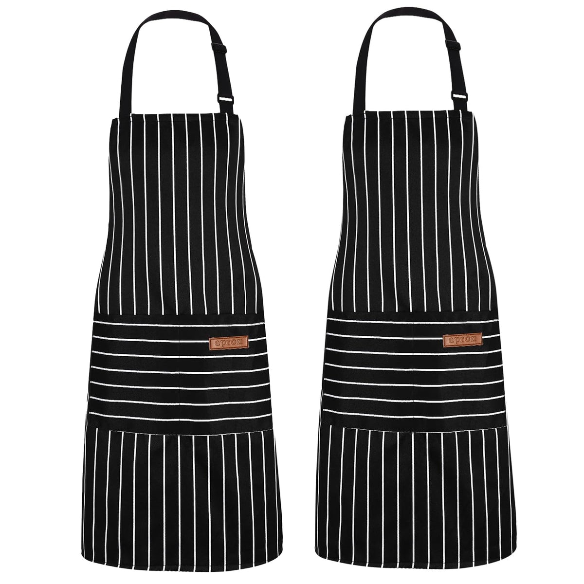 2Pack Adjustable Kitchen Apron for Women Men with 2 Pockets，Cotton-Polyester Blend Bib Aprons for Cooking,Baking